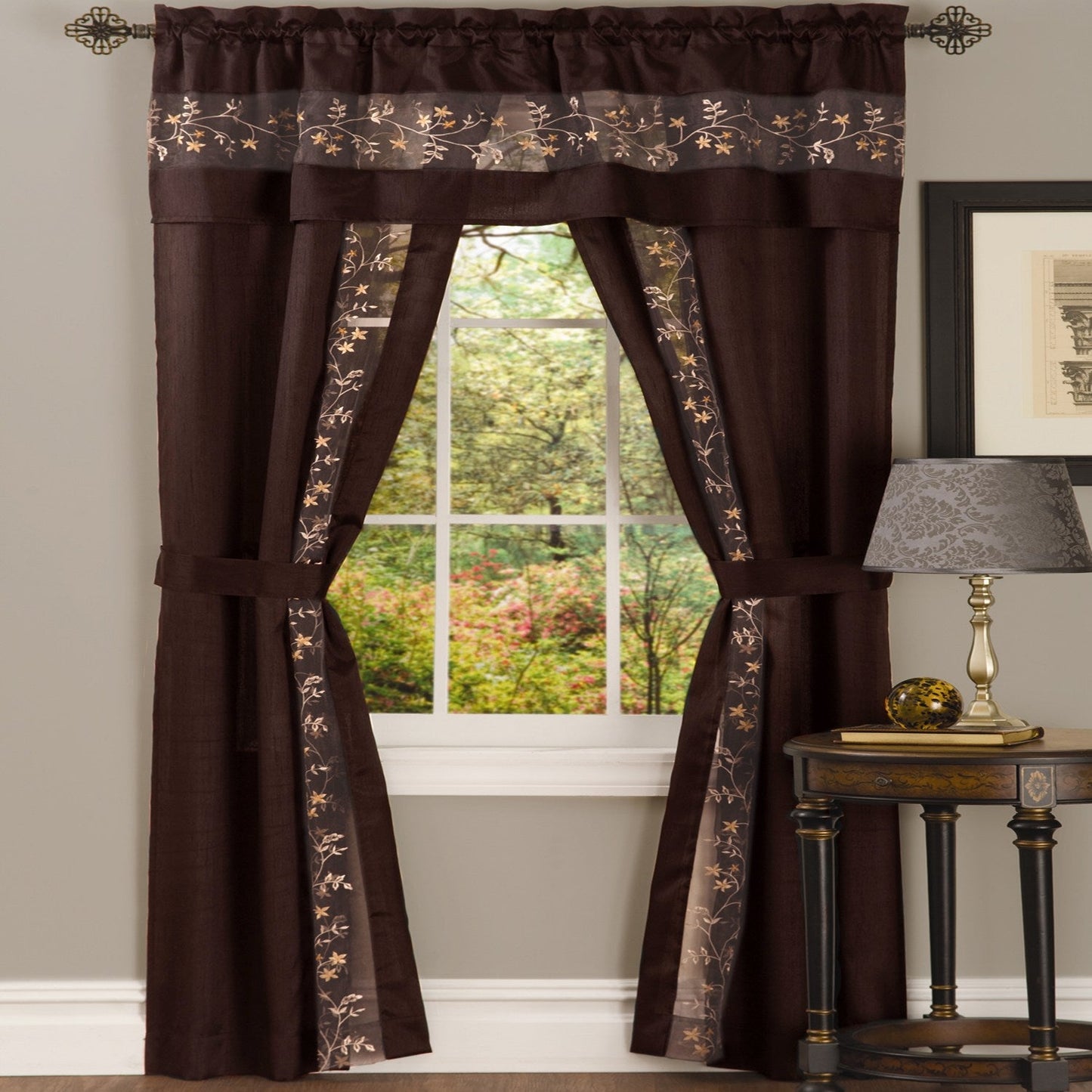 5 Piece Window Curtain Set- Chocolate
