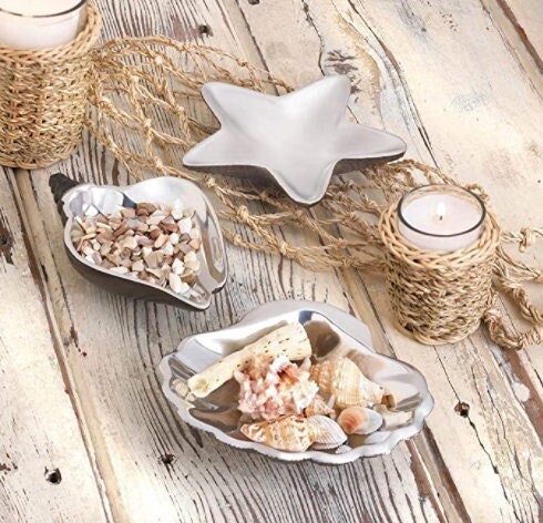 Decorative Metal Sea Conch Shaped Dish | Candy Nuts Fruits Serving Bowl Jewelry | Beach Nautical Weddings Decor | Multi-use