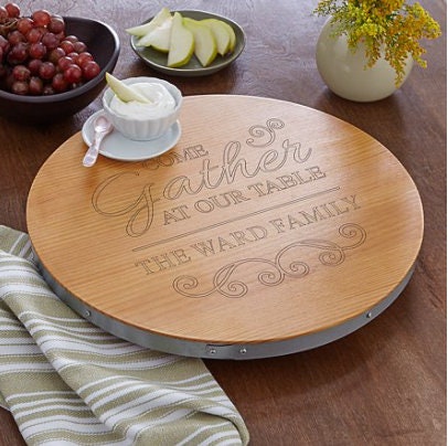 Personalized Thanksgiving Gather At Our Table Lazy Susan | Wooden Serving Organizer Kitchen Turntable