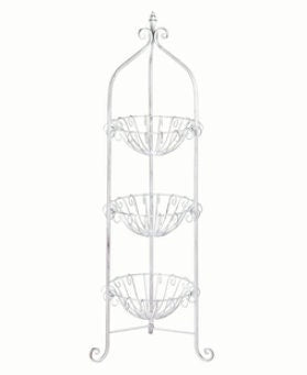 Classic White 3-Tier Fruit and Vegetable Stand, Metal Basket Kitchen Storage Shelves | Organizer for Bedroom Bathroom, 39.5" High