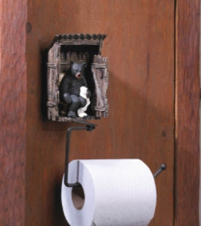 Bear Outhouse Toilet Paper Holder | Bathroom Kitchen, Washroom Rustic Cabin Wildlife Bathroom Decor, Wall Mounted