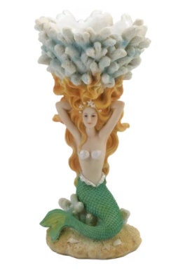 Mermaid Candleholder Ocean Themed Tabletop Candleholders, Coastal Beach Wedding Centerpiece, Nautical Bathroom Decor, 11.2" High