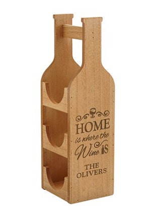 Personalized Home is Where the Wine is Bottle Display | Wine Organizer Rack for Tabletop Display in Home, Kitchen, or Bar with Handle