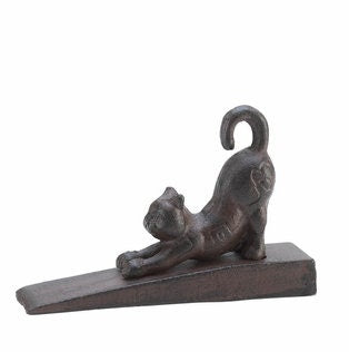 All Surface Cat Door Stopper | Heavy Duty Rustic Door Stop, Gift for Feline Animal Lovers, Cast Iron Door Wedge, 3.75" High