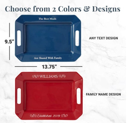 Personalized Stoneware Entertaining Platter, Ceramic Tableware Serving Tray with Handle Customized With Any Message, 3.75" Long
