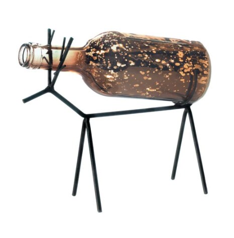 Light Up Bottle Reindeer Lantern, Mercury Glass Effect, LED Christmas Tabletop Decoration, Holiday Ornament, Battery Operated