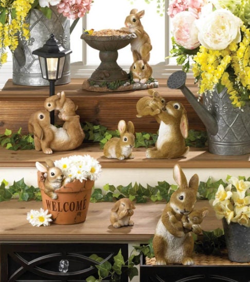 Garden Solar Lamp - Adorable Mom and Baby Rabbit, Patio Yard Lawn Ornament Gift Ideas, Outdoor Light & Animal Sculpture Decor, 14" High