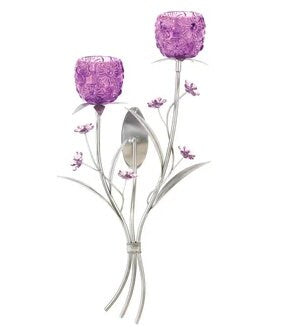 Decorative Candle Wall Sconce, Tea Lights Wall Fixture in Purple Blooms for Bedroom Bathroom Hallway, Christmas Decoration and Gift Ideas
