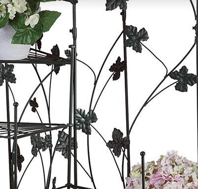 6-Tier Green Metal Spiral Plant Stand, Decorative Ivy Leaves Staircase Design Flower Pot Holder, Plant Lover Gift, 22.5" W, 38" H