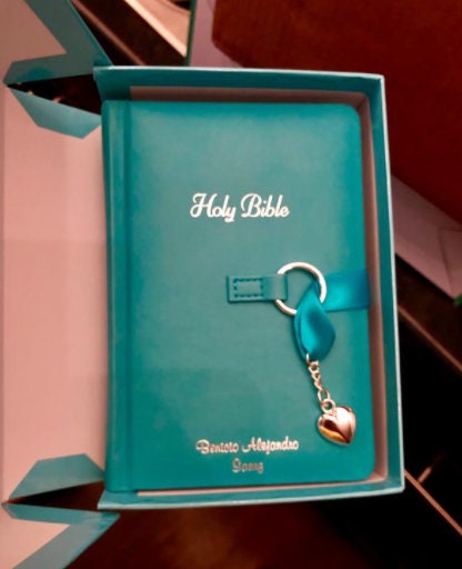 Personalized Children’s Bible, Baptism Gift For Boys, Girls, Religious Keepsake with Silver Cross Charm and Leathersoft Cover,