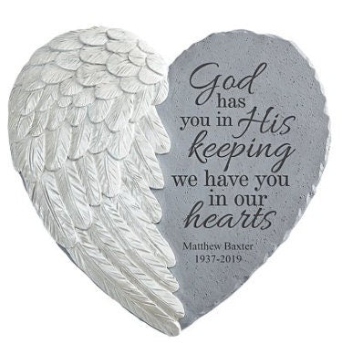Personalized Memorial Garden Stone with Metallic Shine Painted Wings, Sympathy Tribute Gift for Loss, Customized Condolences - 12”