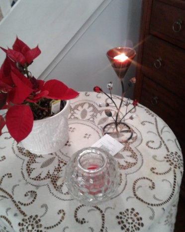 Romantic Ruby Tea Light Holder, Dining Table Centerpiece Living Room Decorative Candle Holder, Bedroom Lighting, Christmas Gift, 11.25" High