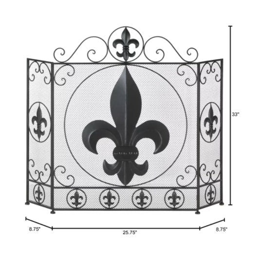 Decorative Fireplace Screen, Three Panel Tri-Fold, Christmas Winter Living Room Decoration, Metal Mesh Fire Spark and Fence, 33" High