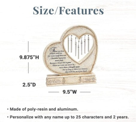 Memorial Chime Personalized Tabletop Durable Poly-Resin Sympathy & Condolences Gift Engraved w/ Loved One's Name