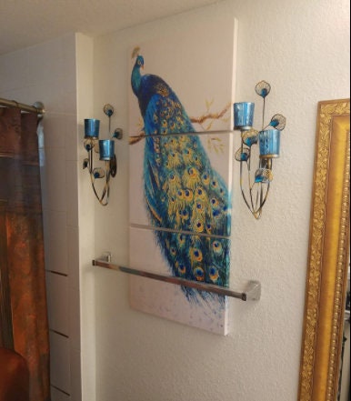 Decorative Wall Sconces, 1 Piece or Set of 2, Exotic Teal Peacock Plume Lights Bathroom Living Room Bedroom Christmas Lighting, 14.5" High