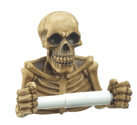 Skull Toilet Paper Holder, Gothic Wall Decoration, Tissue Towel Shelf Rack - Bathroom Resin Tissue Roll Holder, Wall Decoration, 7.5" High
