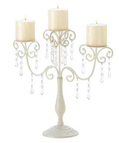 Ivory White Candelabra, Wedding Gift Centerpiece Candle Holder, Old-World Tealight Holiday Decoration, 14.5" High, Metal