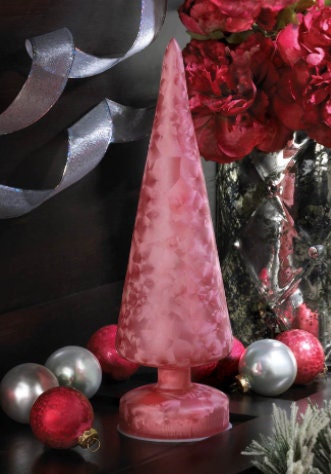 Mini Christmas Tree with Lights - Glass Tree Statuette, Table Top Light Up Decor, Miniature Ornaments, Xmas Gift Ideas, 12" high