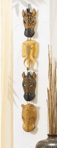African Animal Exotic Sculptures, Tribal Wall Plaque & Decor, Savannah Themed Bathroom Living Room Bedroom, Housewarming Gift, Set of 4