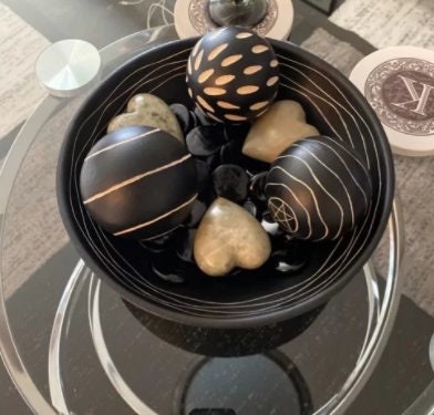 Artisan Decorative Bowl And Balls | Contemporary Art Deco for Kitchen Table or Coffee Table, Decorative Centerpiece, 3.5 Inches High
