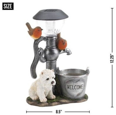 Cute Puppy Solar Garden Lights with Planter, Light Up Statue for Pathway Patio, Welcome Sign, Lawn Yard, Christmas Outdoor Decor, 12.25" H