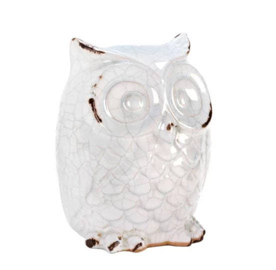 Distressed White Owl Figurine | Rustic Accents for Living Room Bedroom Kitchen Office Shelf Decorations, 6.5 HIgh