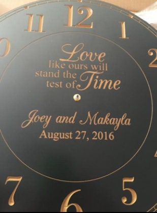 Personalized Test of Time Wedding Clock, Carved Name, Silent Non Ticking Battery Operated Home Office Anniversary Gift, Round 17" dia, Wood