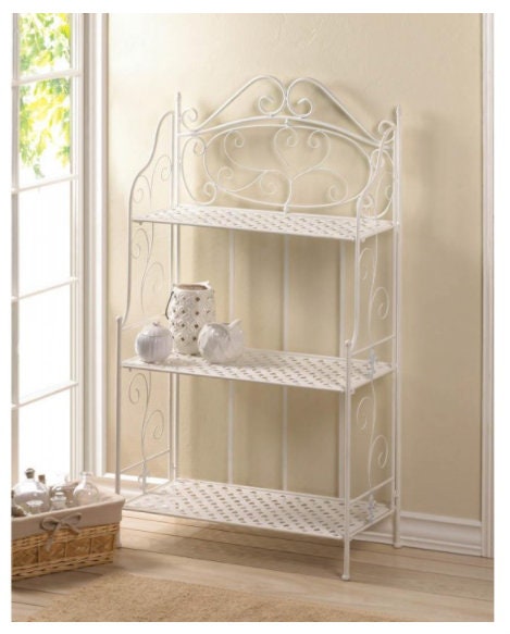 Three-Tier White Basket Weave Shelves Furniture Bakers Rack Organizer Living Room Home Decor
