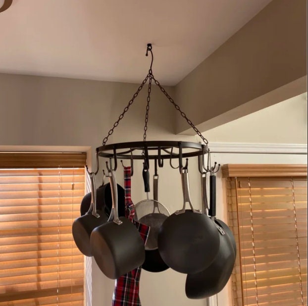 Hanging Iron Pot And Pan Rack | Circular Storage Shelf for Kitchen Cookware | Antique Cast Iron