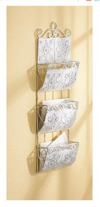 Wall Mount 3-Tier Shabby Chic Letter, Mail Holder, 2" Deep Pockets