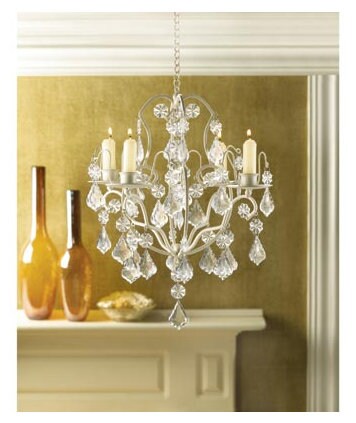 Stylish Baroque Chandelier in Ivory, Sparkling Crystals For Valentines Dinner Date, Romantic Candlelight