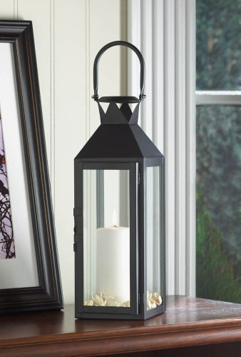 Black Manhattan Metal Candle Lantern for Wedding - Hanging Wall Lanterns Indoor/Outdoor