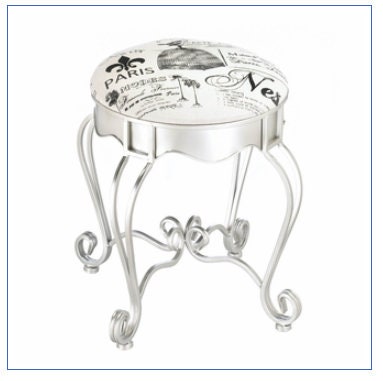 Pretty in Paris Fashionable Silver Metal Base Foot Stool Suitable for Bedroom and Living Room