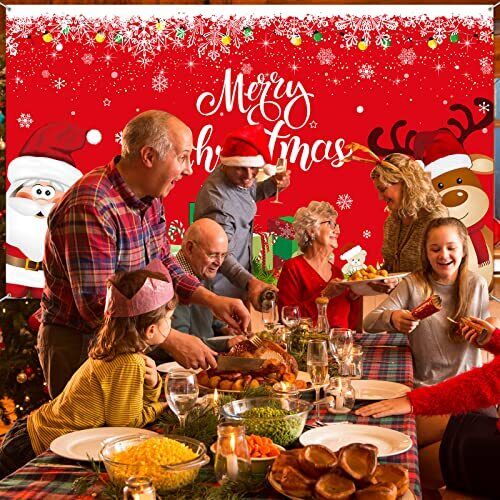 Christmas Backdrop Banner Santa Claus Reindeer Party Solid-color Pattern Red