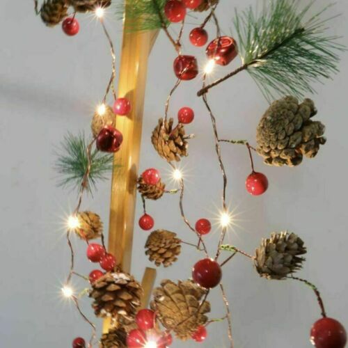 7ft Pre Lit Christmas Garland LED String Lights Pine Cones Fireplace Decoration