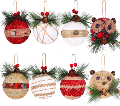 8 Pack Christmas Tree Ornaments Rustic Christmas Tree Ball Ornaments