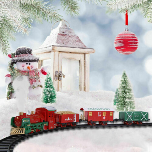 Electric Christmas Train Tracks Set Kids Toy w/ Lights Sounds Around Tree Gift