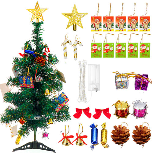 2ft Artificial Christmas Tree Mini Table Xmas Decor w/ LED Light & Ornaments