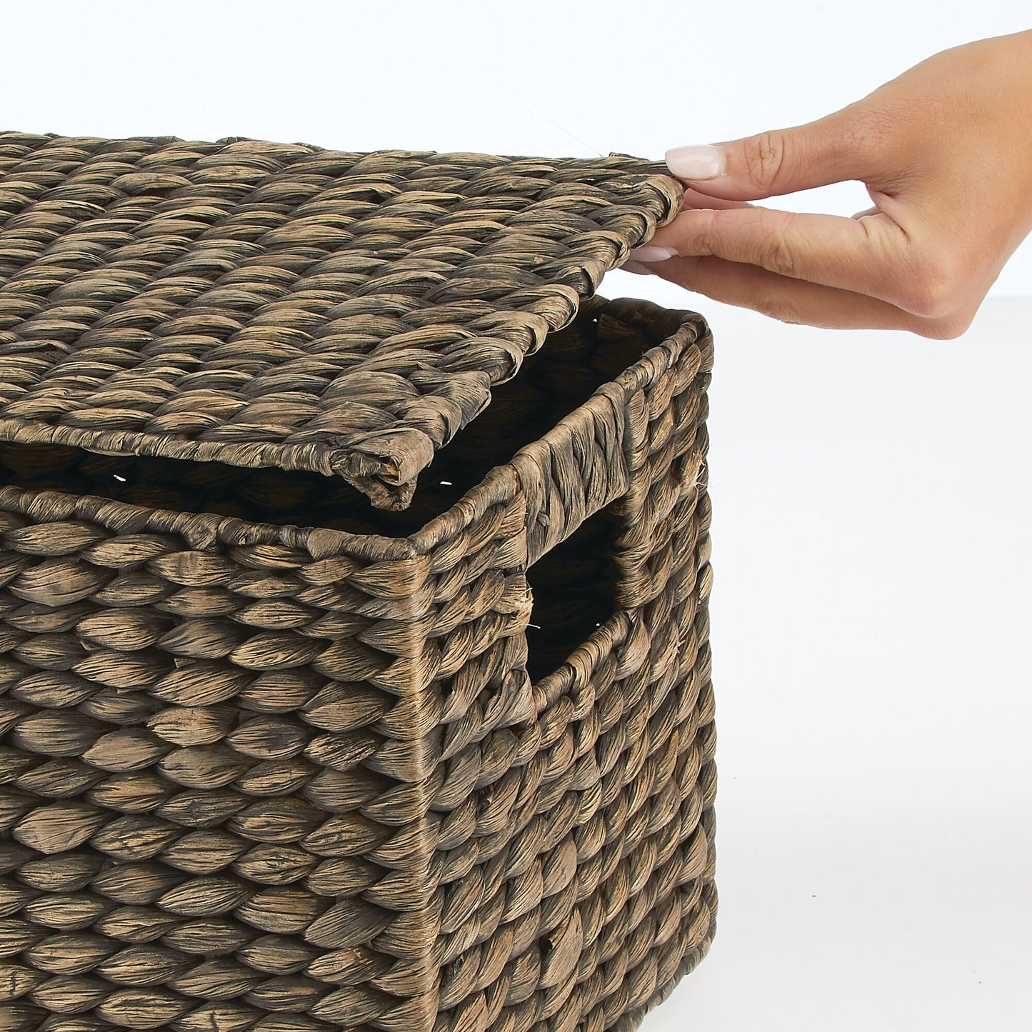 3 Natural Woven Water Hyacinth Organizer Basket Bin w/ Removable Lids