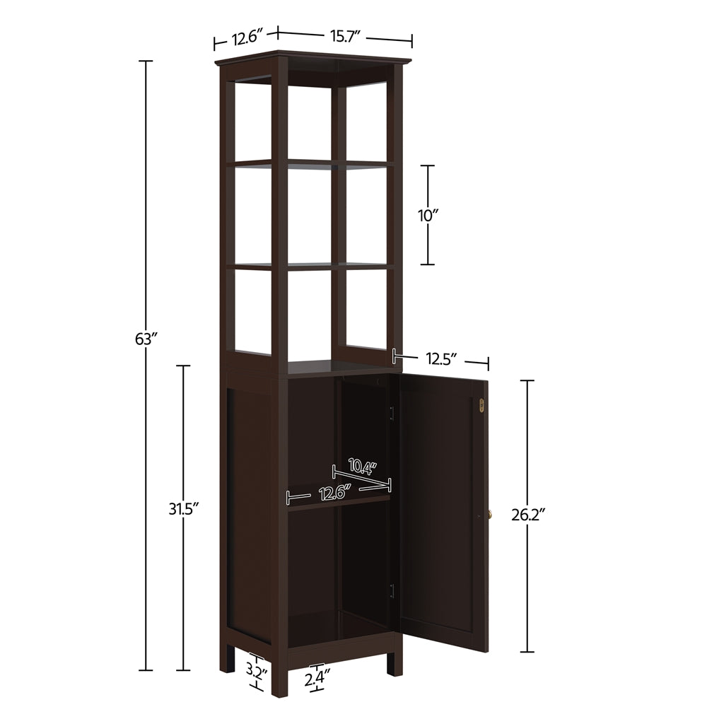 Wood Tower Cabinet w/ 3 Open Shelves & 1 Adjustable Shelf, Espresso
