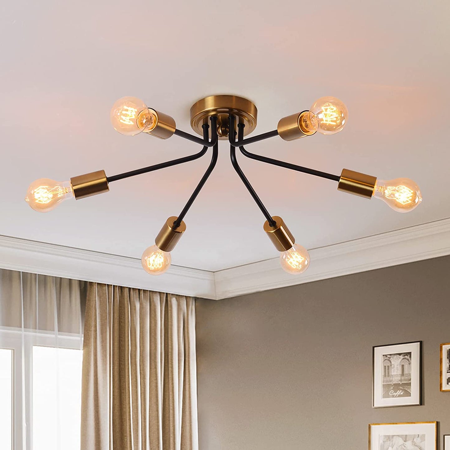 6-Light Semi Flush Sputnik Mount Ceiling Light Fixture