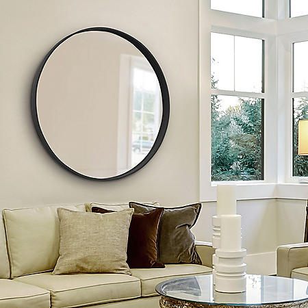 36" Round Wall Mirror with Circle Frame - Black