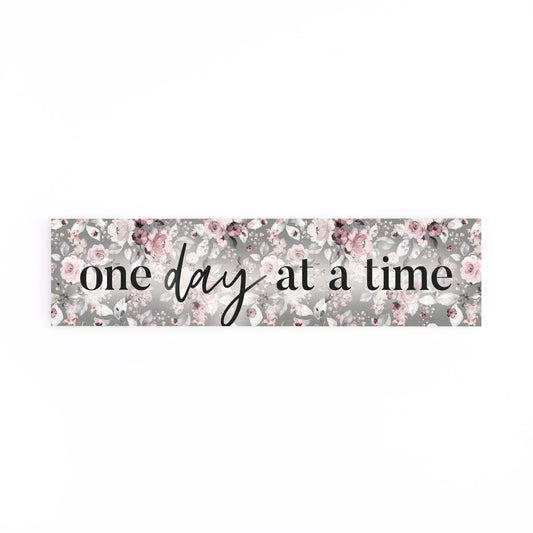 Grey Floral 6 x 1.5 Pine Wood Decorative Tabletop Sign Plaque