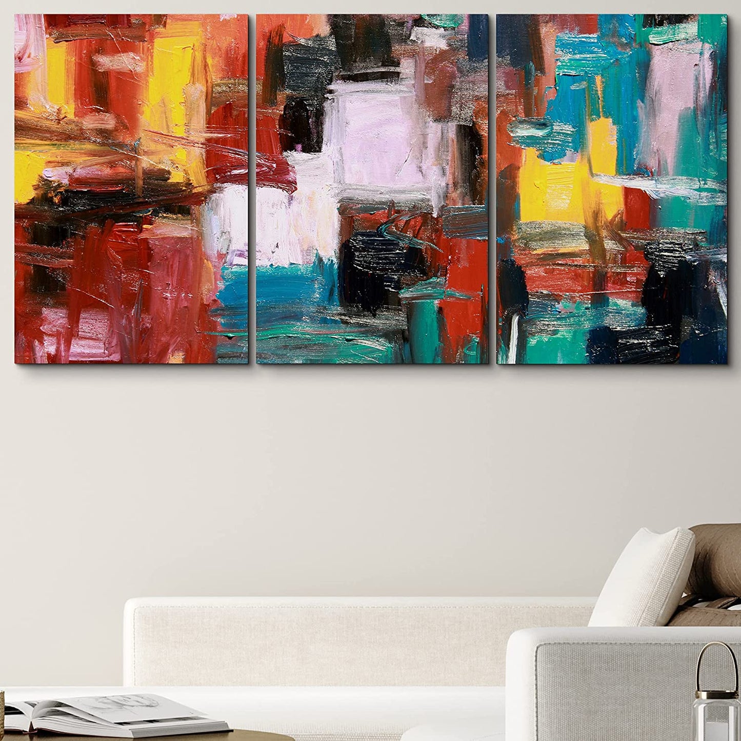 3 Piece Canvas Wall Art- Abstract Painting - Stretched & Framed