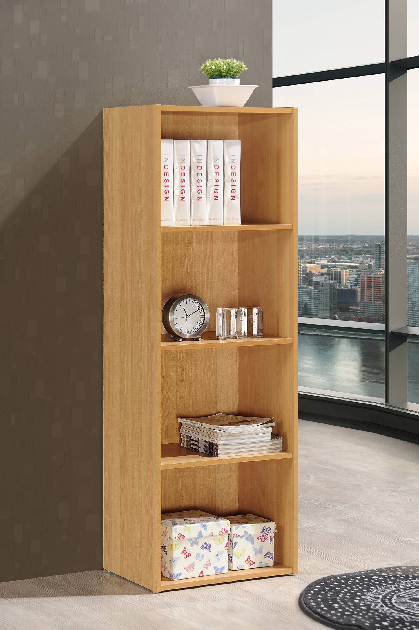4-Shelf Wood Bookcase, Brown
