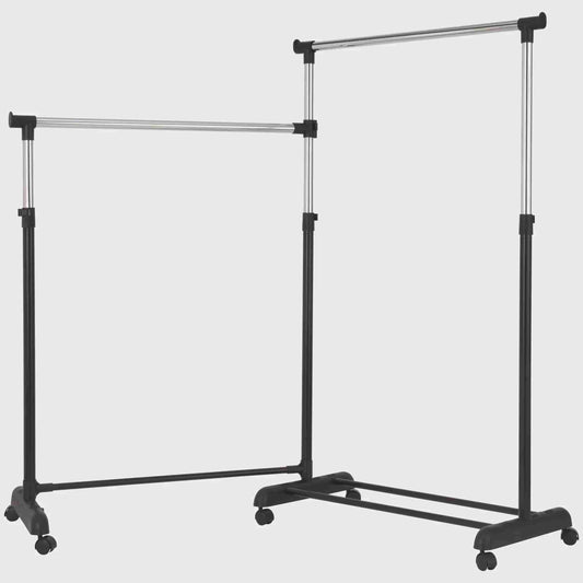 Adjustable Rolling Corner Garment Rack, Metal Chrome & Black