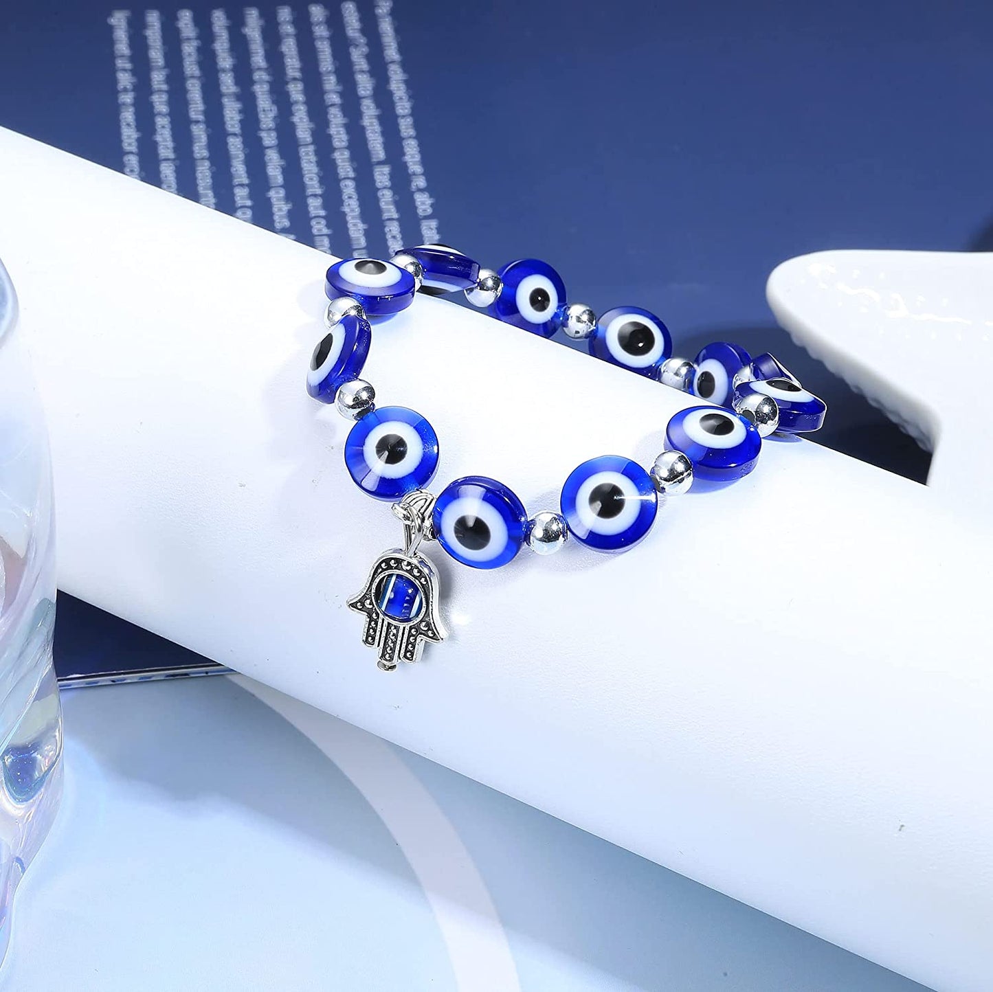 8 PCS Evil Eye Beaded Adjustable Hamsa Stretch Hand of Fatima Turkish Bracelet