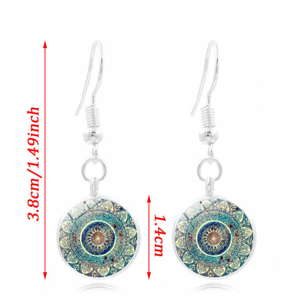 Cabochon Pendant Mandala Necklace Bracelet Earrings Jewelry Set for Women