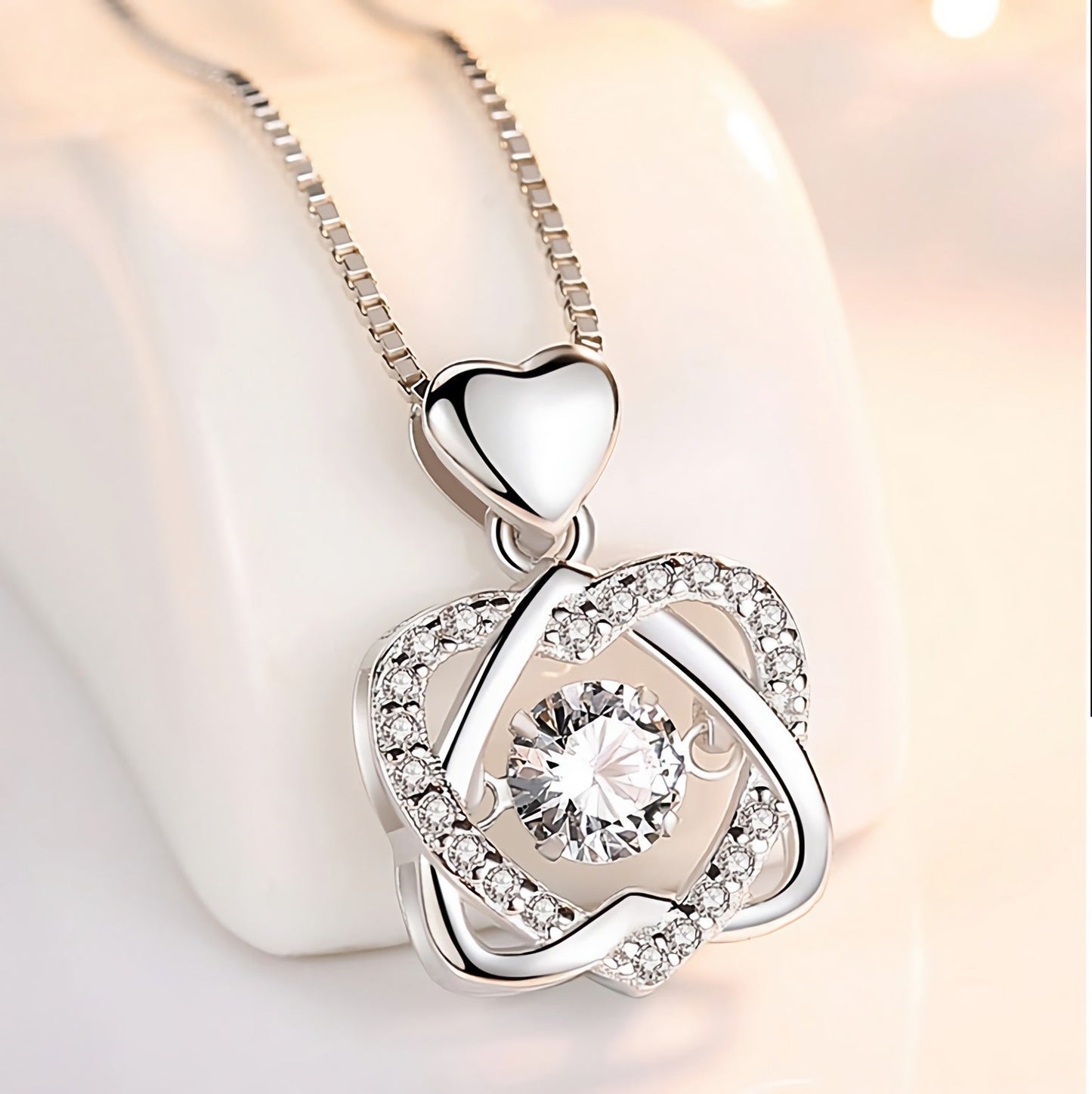 925 Sterling Silver Beating Double Heart Pendant Necklace for Women