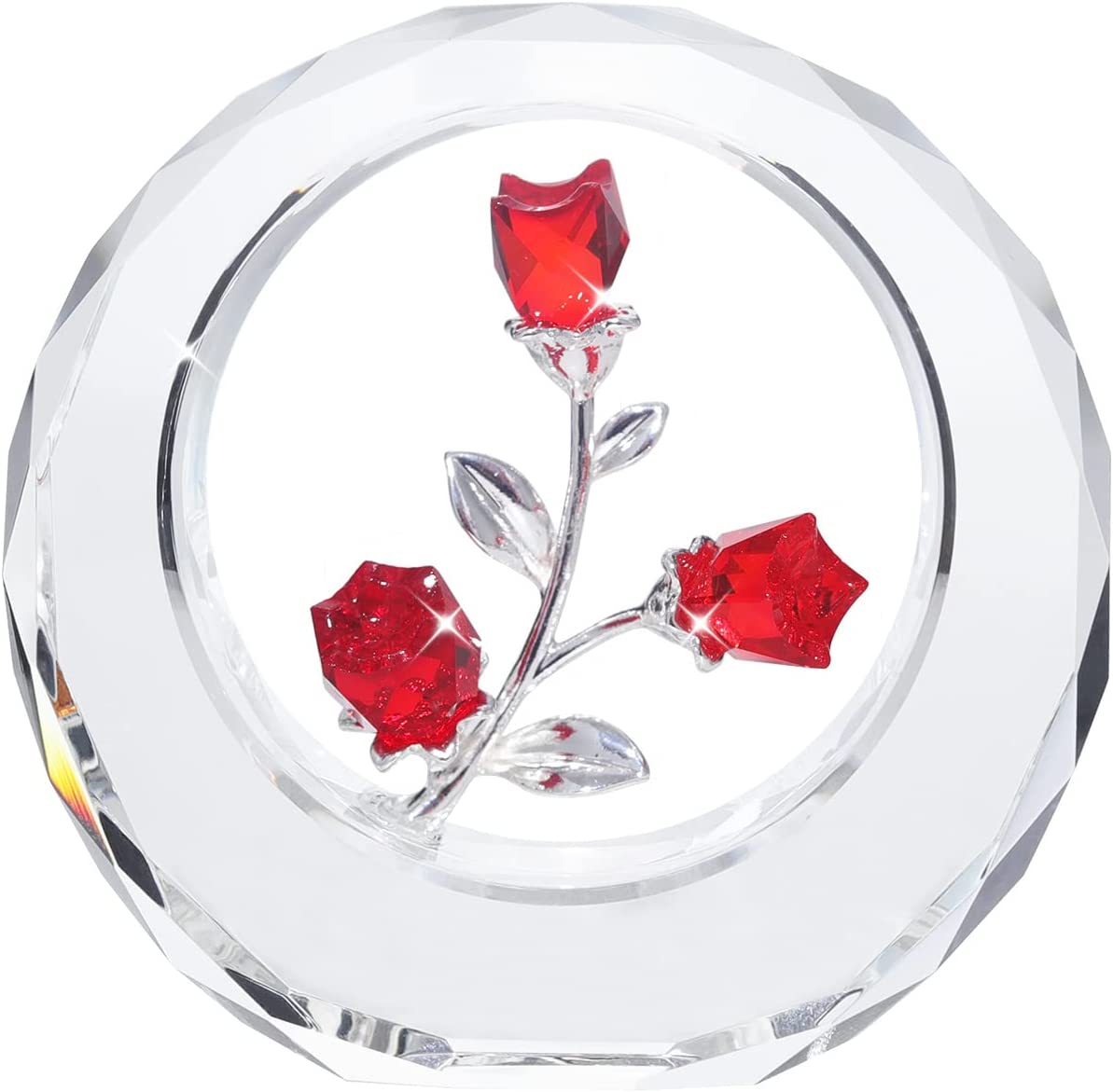 Crystal Tulips Flower Figurines with a Outer Circular Ring for Home Decoration (Ruby)